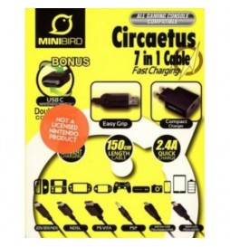 CABLE UNIVERSEL 7 EN 1 CIRCAETUS USB VERS 2DS/3DS/DSL/PSVITA/PSP/MICRO/MINI USB/TYPE-C