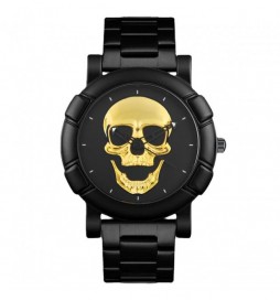 MONTRE NOIR CADRAN TETE DE MORT GOLD