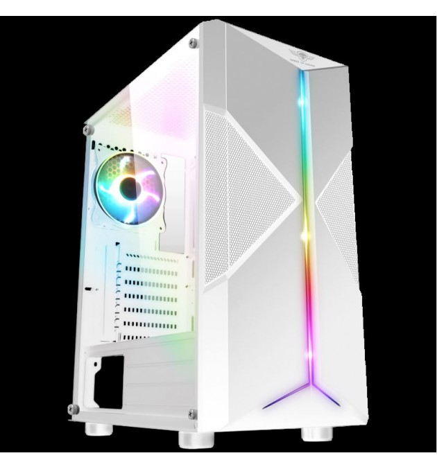Boitier PC Gamer RGB Blanc, Moyen Tour Gaming Vide, 2 Ventilateurs