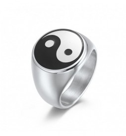 BAGUE CHEVALIERE ACIER YIN YANG TAILLE 64