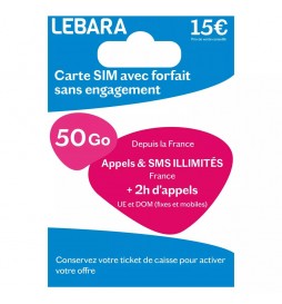 CARTE SIM LEBARA PRÉPAYÉE 15 ? / 200GO 5G