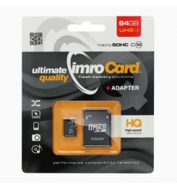 CARTE MÉMOIRE MICROSD IMRO 64 GO 100 MO/S CLASSE 10 UHS I AVEC ADAPTATEUR SD