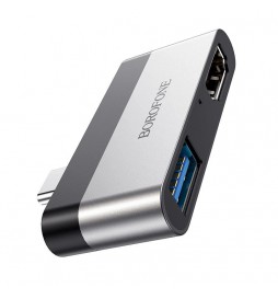 ADAPTATEUR BOROFONE DH2 USB-C TO USB3.0/HDMI SILVER AND BLACK