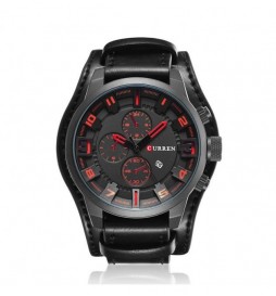 MONTRE CURREN 8225 BRACELET NOIR CHIFFRE ROUGE