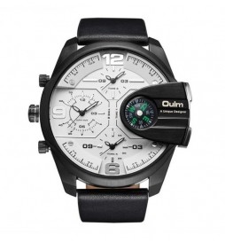 MONTRE OULM 3790 NOIR OR ET CADRAN BLANC MULTIFONCTION A FUSEAU HORAIRES