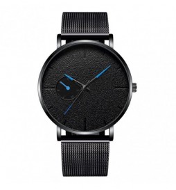 MONTRE NONAME NOIR AIGUILLE BLEU