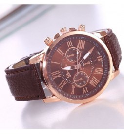 MONTRE GENOVA MARRON CADRAN MARRON CHIFFRE OR ROSE