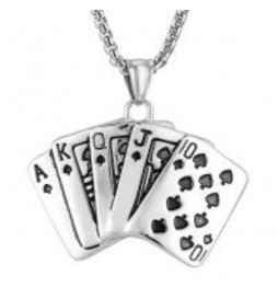 PENDENTIF JEU DE CARTES POKER STYLE PIQUE ACIER TITANE 