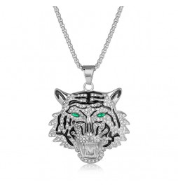 PENDENTIF EN FORME DE TÊTE DE TIGRE EN ACIER TITANE AVEC FIBRE DE CARBONE POLI 