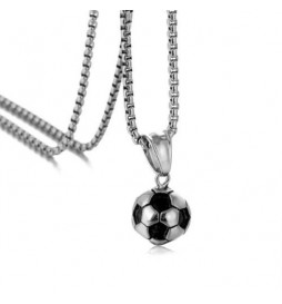 PENDENTIF BALON DE FOOTBALL ACIER TITANE NOIRCI