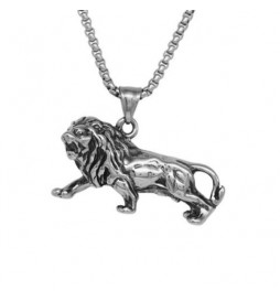 PENDENTIF EN FORME DE LION EN ACIER TITANE 