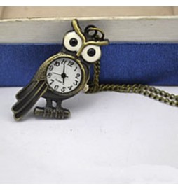 COLLIER MONTRE HIBOU TENDANCE ALLIAGE DE ZINC VERRE ET ÉMAIL CHAÎNE OVALE TORSADÉE