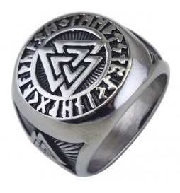 BAGUE CHEVALIÈRE ACIER MOTIFS TRIANGLES IMBRIQUÉS TAILLE 58