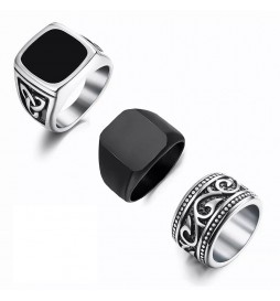 BAGUE CHEVALIÈRE ACIER GROSSE PIERRE CARRE ONYX  TAILLE 62