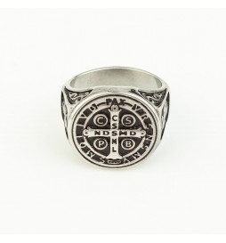 BAGUE CHEVALIÈRE ACIER RONDE CROIX PAX TAILLE 62