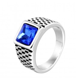 BAGUE ACIER PIERRE CARRÉ BLEUE FONCÉE TAILLE 64