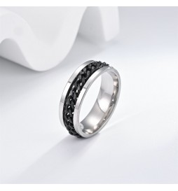 BAGUE ACIER CHAINE NOIRE AU MILIEU TAILLE 58