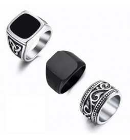 BAGUE CHEVALIÈRE ACIER NOIR  TAILLE 68