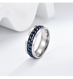 BAGUE ACIER CHAINE BLEU AU MILIEU TAILLE 64