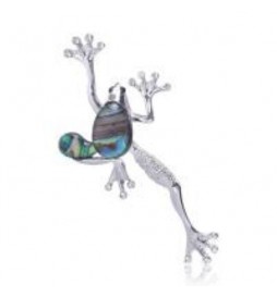 BROCHE GRENOUILLE ACIER  INOXYDABLE NACRE ET STRASS