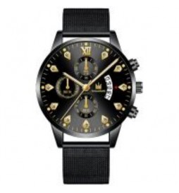 MONTRE SHAARMS BRACELET NOIR CADRAN NOIR AVEC CHIFFRE OR ET STRASS