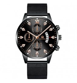 MONTRE SHAARMS BRACELET NOIR CADRAN NOIR AVEC CHIFFRE OR ROSE ET STRASS