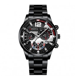 MONTRE GENEVA CADRAN NOIR ET GRIS BRACELET ACIER NOIR