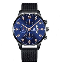 MONTRE SHAARMS BRACELET ACIER NOIR CADRAN BLEU ET CHIFFRES STRASS 