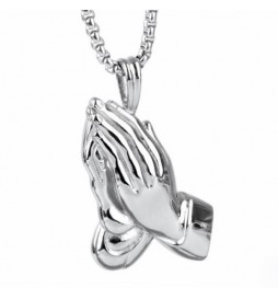 COLLIER CHAINE + PENDENTIF ACIER MAINS JOINTES