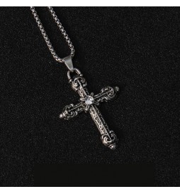 COLLIER CROIX STRASS CENTRAL LONGUEUR 70 CM