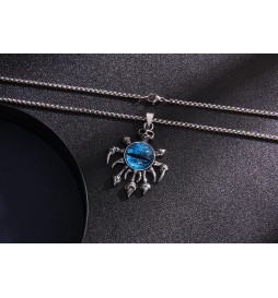 COLLIER ACIER OEIL ACRYLIQUE BLEU LONGUEUR 70 CM