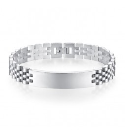 BRACELET ACIER GOURMETTE MAILLE GRAIN DE RIZ 6MM LONGUEUR 21CM