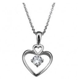 COLLIER ACIER INOXYDABLE COEUR AVEC ZIRCONIUM AU CENTRE