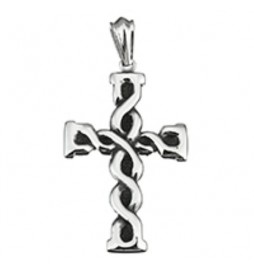 PENDENTIF CROIX ACIER TITANE TRESSÉ 39X65X9 MM 