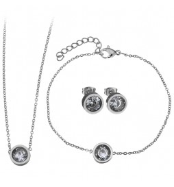 ENSEMBLE COLLIER ZIRCONIUM ACIER + BOUCLES D OREILLE ZIRCONIUM ACIER + BRACELET ZIRCONIUM ACIER