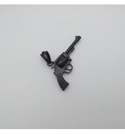 PENDENTIF GROS REVOLVER NOIR ACIER INOXYDABLE 
