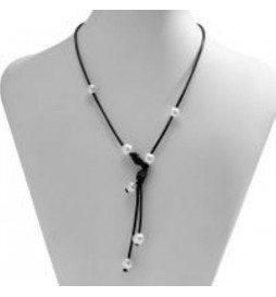 COLLIER MODE CORDON NOIR ET PERLES