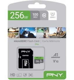 CARTE MÉMOIRE MICROSDXC 256 GO + ADAPTATEUR SD PNY ELITE 100 MO/S CLASSE 10 UHS-I U1