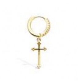 MONO BOUCLE OREILLE PLAQUE OR MONO BOUCLE D OREILLE CROIX OXYDES BLANCS 12MM