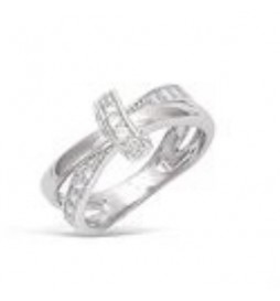 BAGUE ARGENT RHODIE CROISEE OXYDES BLANCS