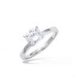 T56 BAGUE ARGENT RHODIE SOLITAIRE SERTI FORME V AVEC 4 GRIFFES OXYDES BLANCS 7MM