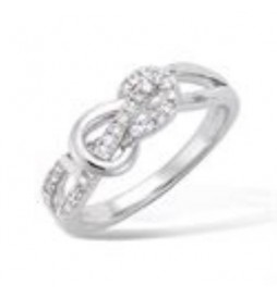 T50 BAGUE ARGENT RHODIE ENTRELACE OXYDES BLANCS