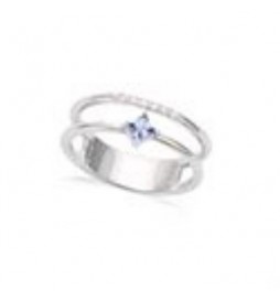 T58 BAGUE ARGENT RHODIE DOUBLE RANGEE AVEC PIERRE CARREE BLEUE+CZ