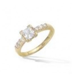 T56 BAGUE PLAQUE OR SOLITAIRE FORME CARREE OXYDES BLANCS