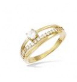 T60 BAGUE PLAQUE OR SOLITAIRE OXYDE BLANC DOUBLE CORPS CZ