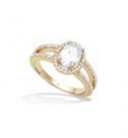 T62 BAGUE PLAQUE OR FORME OVALE OXYDE ENTOURAGE OXYDE DE ZIRCONIUM + DOUBLE BRANCHE