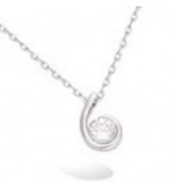 COLLIER ARGENT RHODIE FORME VIRGULE OXYDES BLANCS