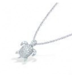 COLLIER ARGENT RHODIE TORTUE PAVEE OXYDES BLANCS